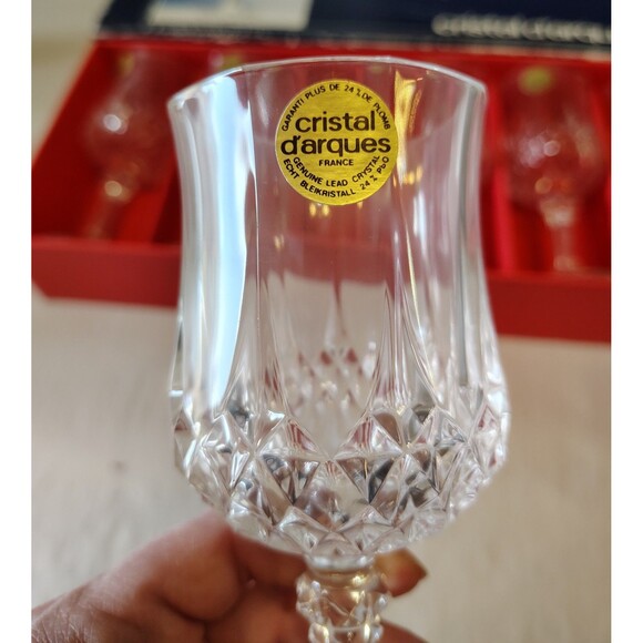 Vtg 6 Pc Cristal D'Arques 5.9oz Longchamp Genuine Lead Crystal Wine Glasses NIB - Picture 3 of 9